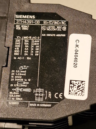 Siemens 3TH43 91E Hilfsschütz 24V DC 9S 1Ö – neu ohne OVP1