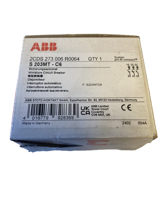 ABB S203MT-C6 Sicherungsautomat – 3-polig, 6A, 10kA (NEU & OVP)0