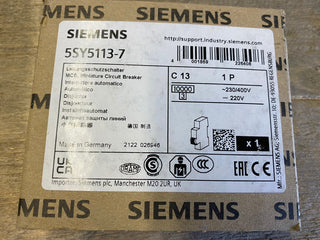 Siemens 5SY5 MCB Leitungsschutzschalter Typ C, 1-polig 13A 400V, Abschaltvermöge0