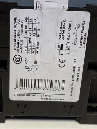Siemens Sirius Leistungsschütz 3RT2016-2BB422