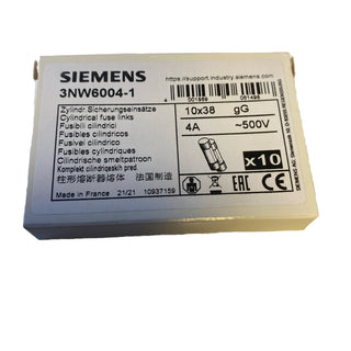 10X Siemens Zylindersicherung 4A 10x38mm mittelträge (MT) 500V/AC - 3NW6004-10