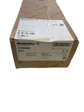 50x Weidmüller WPE 6 Schutzleiter-Reihenklemme 1010200000 PE-Klemme 50 St. NEU