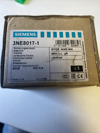 Siemens 3NE8017-1 SITOR Sicherungseinsatz 50A Gr.00 neu0
