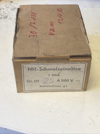 3x VEB NH1 Sicherung 25A 500V NH-Sicherungseinsatz gL TGL DDR Nostalgie OVP0