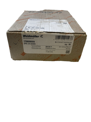 50x Weidmüller Schutzleiter-Reihenklemme ZPE 2.5-2/3AN (Art.-Nr. 1706090000) – N