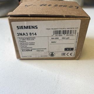 3x Siemens SENTRON NH-Sicherungseinsatz NH000 35A gG 500V (3NA3814) – NEU & OVP
