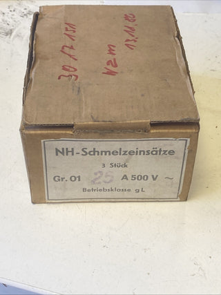 3x VEB NH1 Sicherung 25A 500V NH-Sicherungseinsatz gL TGL DDR Nostalgie OVP1