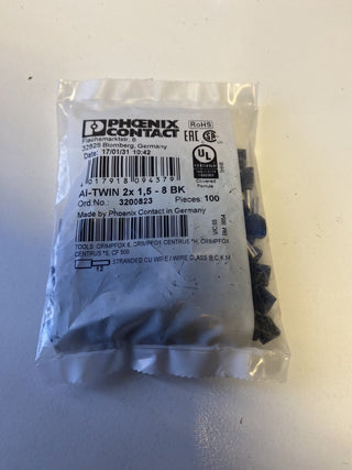 100x Phoenix Contact 3200823 Zwillings-Aderendhülse AI-TWIN 2x1,5-8 BK Schwarz0