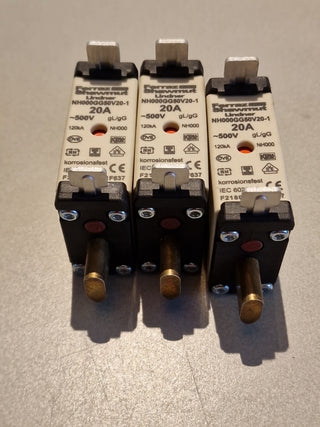 3x NH Sicherungseinsatz Gr.000 20A gG neu ohne OVP2