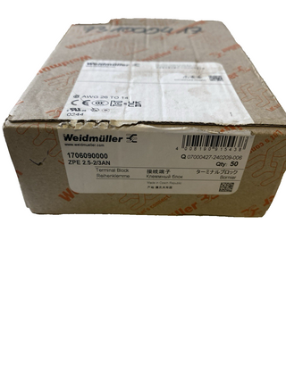 50x Weidmüller Schutzleiter-Reihenklemme ZPE 2.5-2/3AN (Art.-Nr. 1706090000) – N