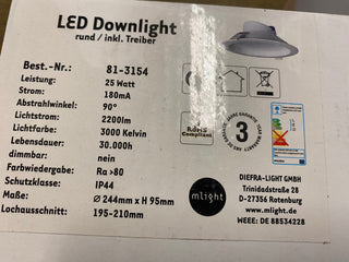 LED-Einbauleuchte weiß IP44 3000K 25W 81-3154 - EAN 40297790443321