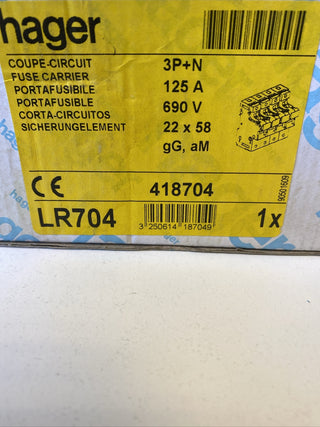Hager LR704 Zylindersicherungs-Lasttrennschalter – 4-polig, 125A, NEU3