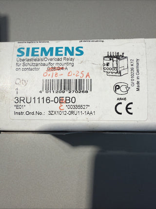 Siemens SIRIUS 3RU1116-0EB0 Thermisches Überlastrelais | Baugröße S00 | 0,28-0,40