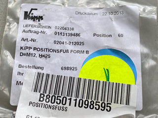 KIPP Positionsfuß M12x20 H=25 Form A Vergütungsstahl Auflagestützfuß SW19 neu3