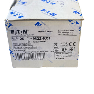 20X Eaton M22-K01 1R Kontaktelement an der Frontplatte montiert 2163780