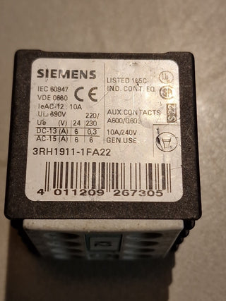 2x Siemens 3RH1911-1FA22 Hilfsschalterblock Hilfsschütz 2NO+2NC 4-polig Gebrauch0