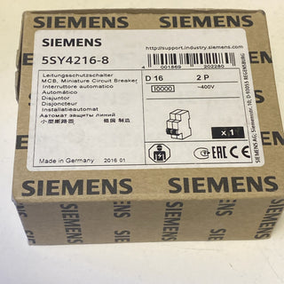 SIEMENS 5SY4216-8 SENTRON Leitungsschutzschalter Baugröße 2-polig 16A NEU0