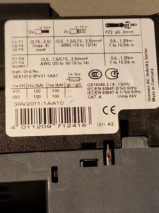 Siemens 3RV2011-1AA10 1,6 to 1,1A#121