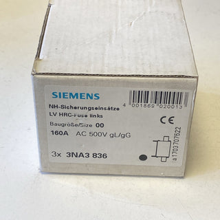 Siemens 3NA3836 NH-Sicherungseinsatz NH00 In: 160 A gG Un AC: 500 V 3Stk _0,6_52