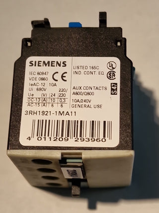 SIEMENS 3RH1921-1MA11 SIEMENS, Hilfsschalterblock, 1 Schließer + 1 Öffner, #90