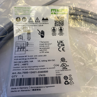 7000-12421-2240500 MURRELEKTRONIK M12 Buchse 90° mit Kabel LED PUR 4x0,34 grau U2