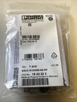 Phoenix Contact SACC-M12MSD-4Q SH 1543223 M12 Stecker D-kodiert 4-polig NEU & OV