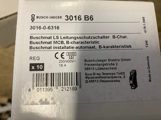 10x Neu Busch-Jaeger 3016-B6 Buschmat® LS Leitungsschutzschalter B-Charakteristi1