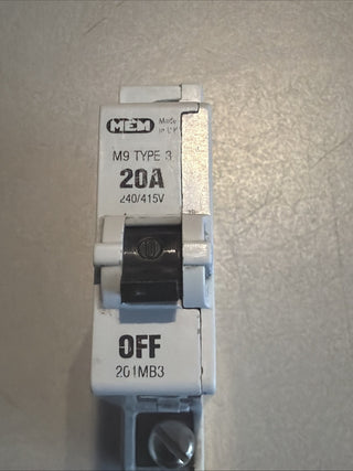 MEM Memshield 1 Leitungsschutzschalter M9 Type 3 – 20A (240V/415V)0