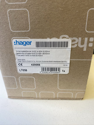 LT NH00 Sicherungslasttrennschalter 160A 60mm Rahmenklemme Cu 95mm Neu1