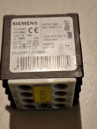 Siemens 3RH1911-1FA02 Hilfsschalterblock Hilfsschütz 2NC 2-polig S00 Gebraucht5