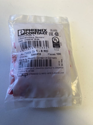 100x Phoenix Contact 3200810 Zwillings-Aderendhülse AI-TWIN2x1-8 RD rot 1mm² Neu1