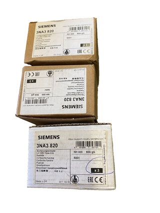 3x Siemens 3NA3820 NH-Sicherung NH000 50A gG 500V – NEU & OVP1