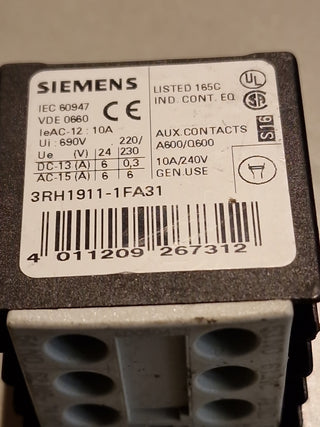 2x Siemens 3RH1911-1FA31 Hilfsschalterblock Hilfsschütz 3NO+1NC 4-polig Gebrauch1