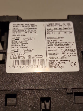 Siemens SIRIUS Leistungsschütz 3RT1025-1BB44 – Baugröße S0 – 24V DC4