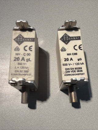 2x Bals Bamat NH 00 0636/21 Sicherungseinsatz 20A 500V Messersicherung NH000
