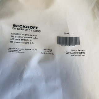Beckhoff EtherCAT / Ethernet Kabel M8 | 0,5m | ZK1090-3131-0005 | NEU & OVP
