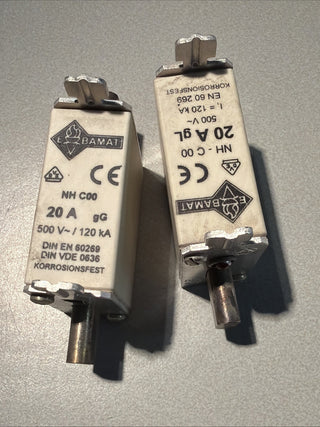 2x Bals Bamat NH 00 0636/21 Sicherungseinsatz 20A 500V Messersicherung NH004