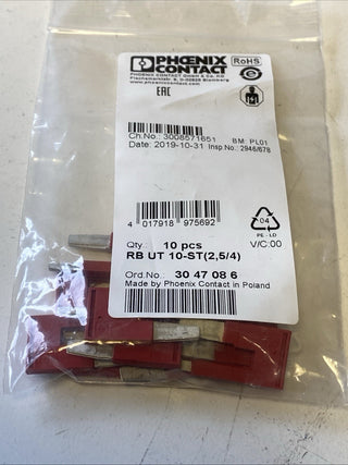 10x Phoenix Contact 3047086 Reduzierbrücke RB UT 10-ST(2,5/4) – NEU & OVP