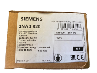 3x Siemens 3NA3820 NH-Sicherung NH000 50A gG 500V – NEU & OVP0