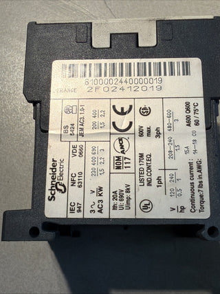 TELEMECANIQUE Contactor, LP1K0610BD, P/N:036322,3