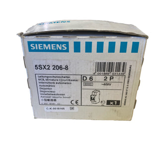 Siemens 5SX2206-8 Leitungsschutzschalter – Typ D 6A – 2-polig – NEU0
