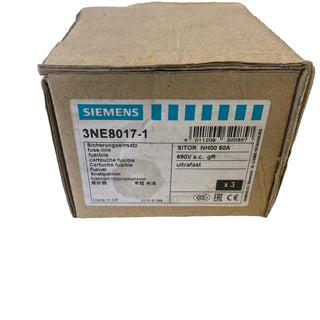 3x Siemens SITOR Sicherung 3NE8017-1 | NH00 | 50A | NEU & OVP0