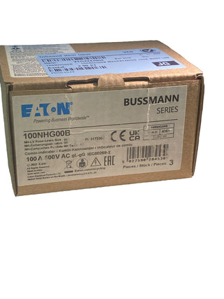 3x Eaton 100NHG00B NH-Sicherung NH00 gG/gL 100A 500V Doppelkennmelder – NEU1
