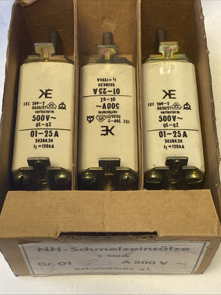 3x VEB NH1 Sicherung 25A 500V NH-Sicherungseinsatz gL TGL DDR Nostalgie OVP