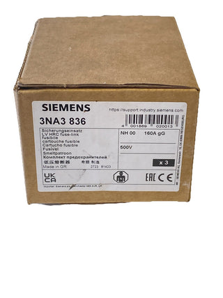 Siemens 3NA3836 NH-Sicherung Sicherungsgröße = 00 160 A 500 V/AC, 250 V/AC 3 St1