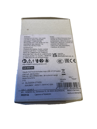 Siemens SENTRON 3LD2254-0TK53 Lasttrennschalter 32A 3-polig Haupt-/Not-Aus-Schal0