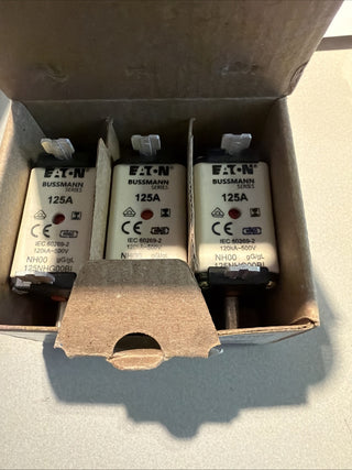 3stück ,Eaton Bussmann NH-Sicherungseinsatz 125A 500V gL/gG Gr. NH00 125NHG00BI1