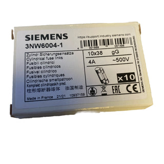 10X Siemens Zylindersicherung 4A 10x38mm mittelträge (MT) 500V/AC - 3NW6004-11