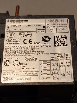 Schneider Electric TeSys LRD07 Überlastrelais 1,6-2,5A | Thermisches Relais5