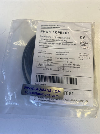 "NEU Baumer FHDK 10P5101/S35A Reflexions-Lichttaster | 20-120mm PNP OVP"1